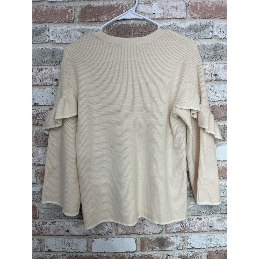 Tory Burch Ashley Ruffled Bell Sleeves Pullover Knit Sweater Wool Ivory Small - Picture 3 of 10